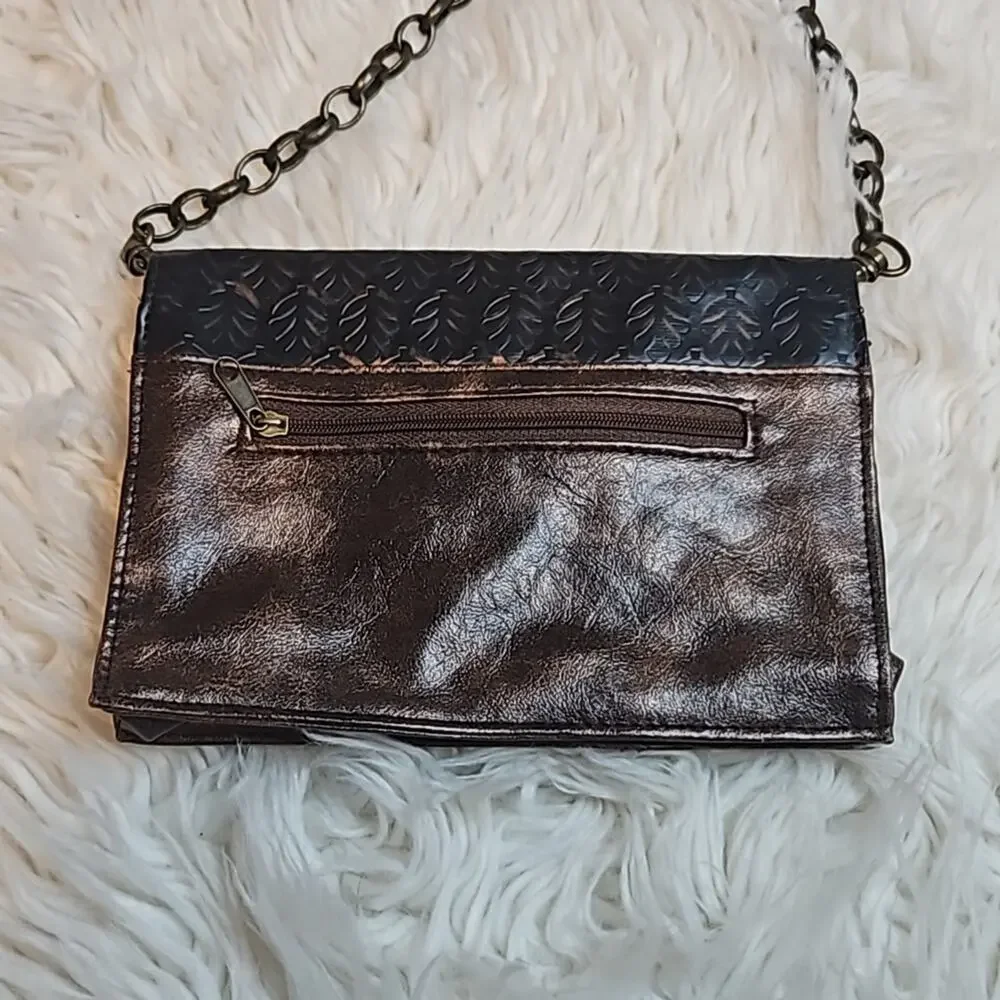 Braciano Black Boho Leaf Print Small Crossbody Purse